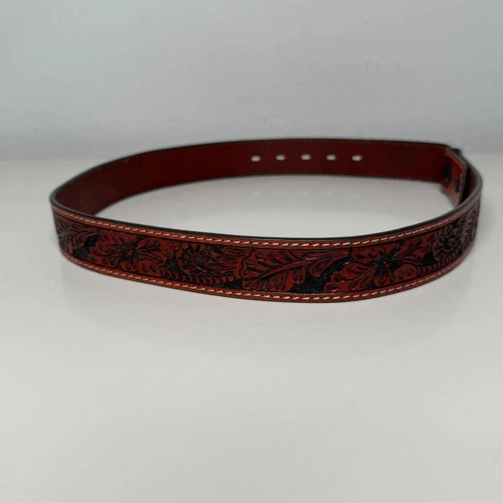 Unbranded Leather Belt Strap Unisex Brown Floral Tooled‎ Western Boho 28
